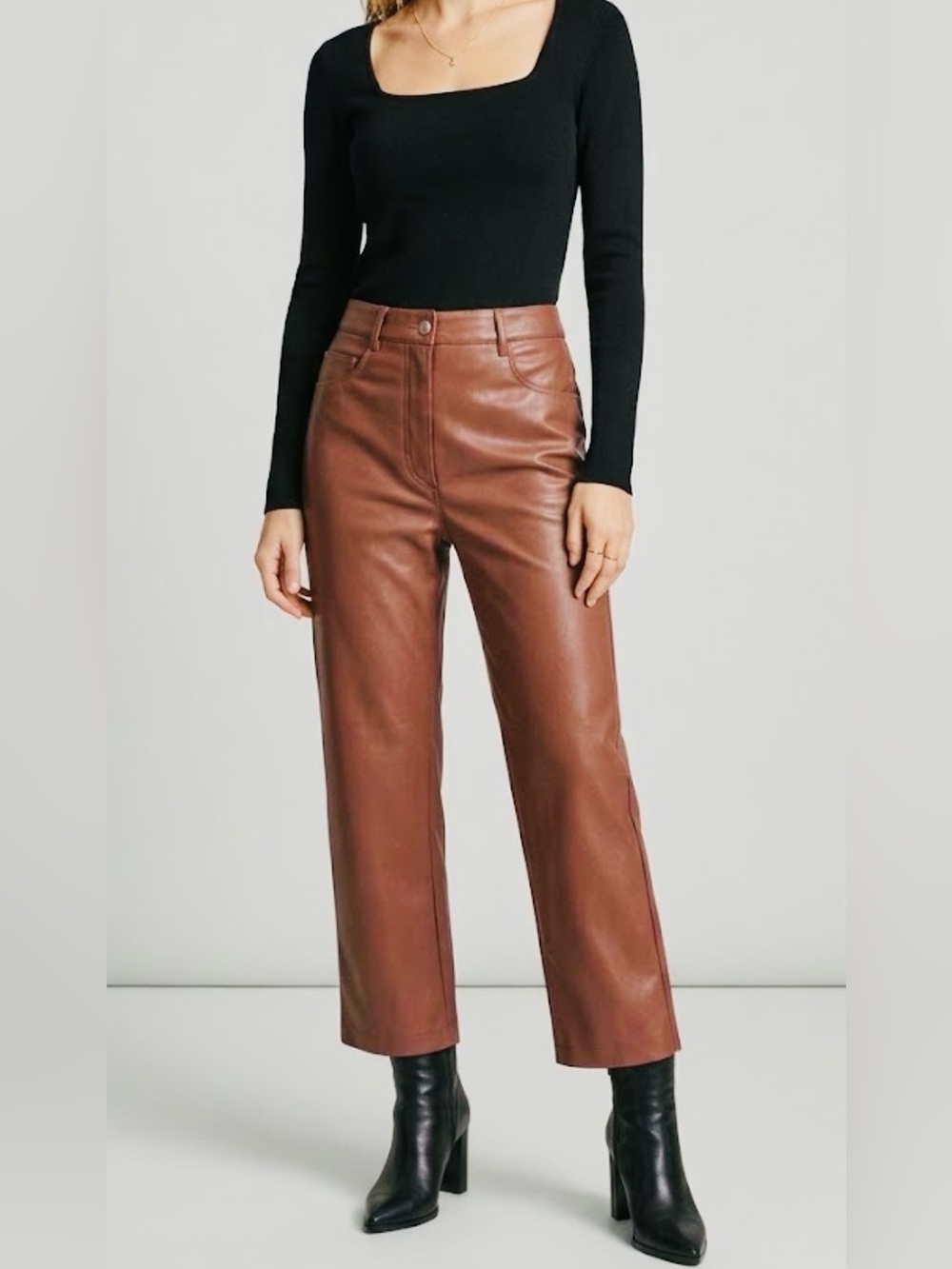 Wilfred Aritzia Melina Cropped Vegan Leather Pants Size 6 Tan Brown High Rise